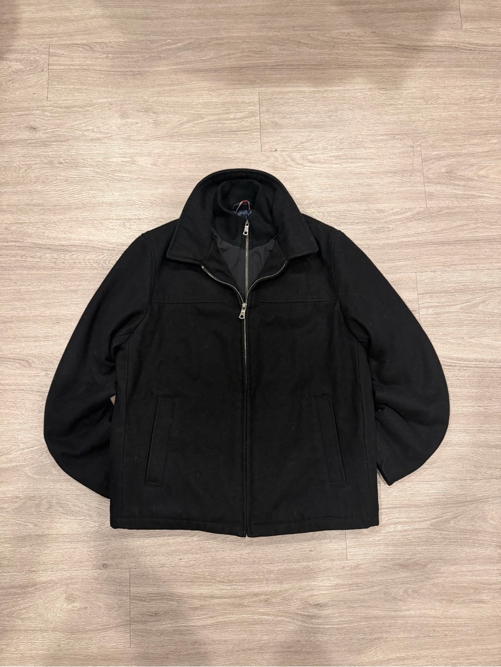 Tommy Hilfiger Men's Black Zip Front Wool-Blend Jacket